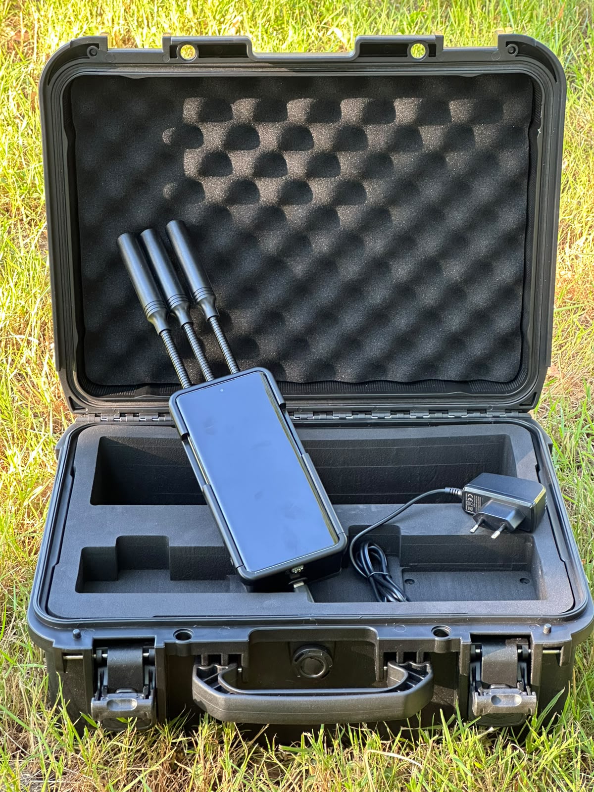 The system packed in its rugged transport case.