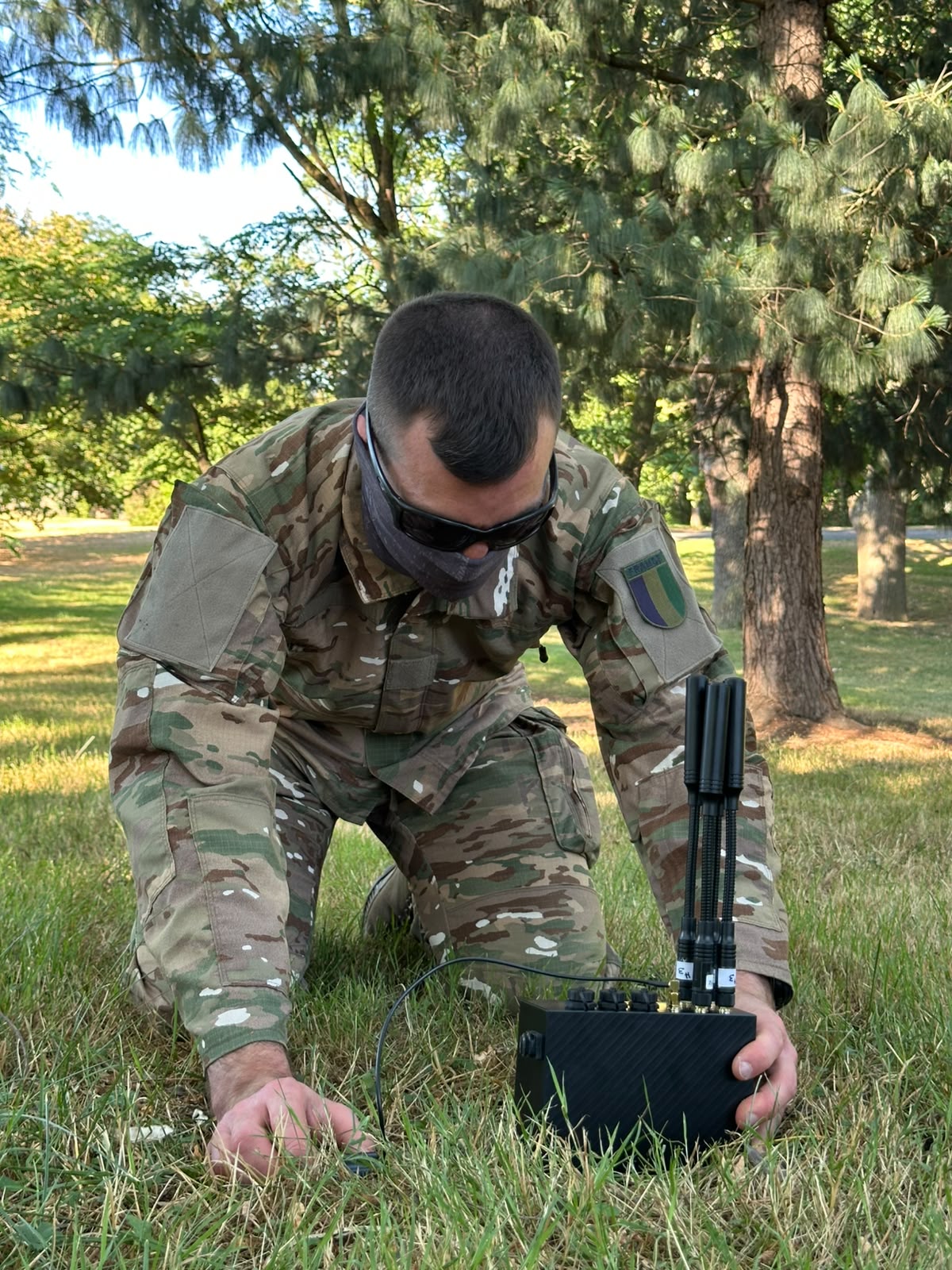 A relay node emplaced by hand, four antennas up.